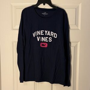 Vineyard Vines Navy and Pink Logo Long Sleeve Small